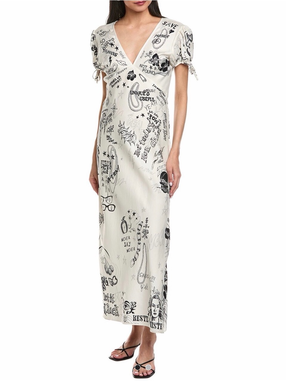 MOTHER Cream Maxi Dress with Black Graphic Print